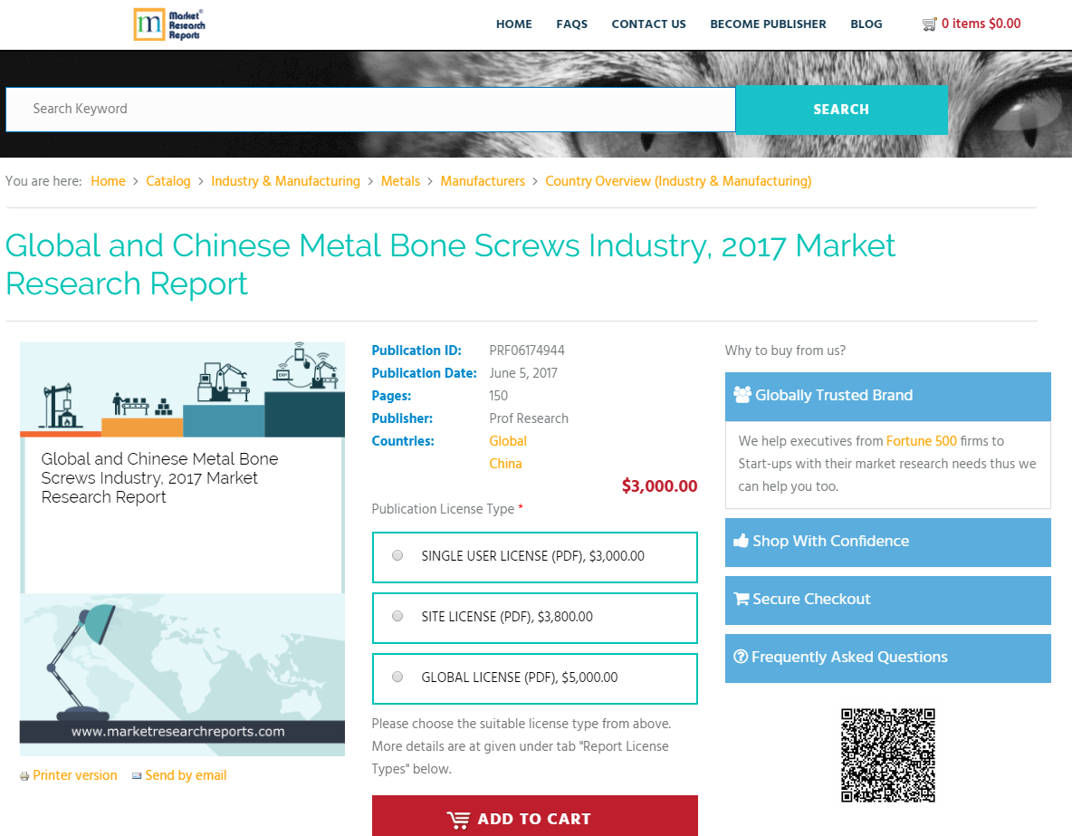 Global and Chinese Metal Bone Screws Industry, 2017 Market