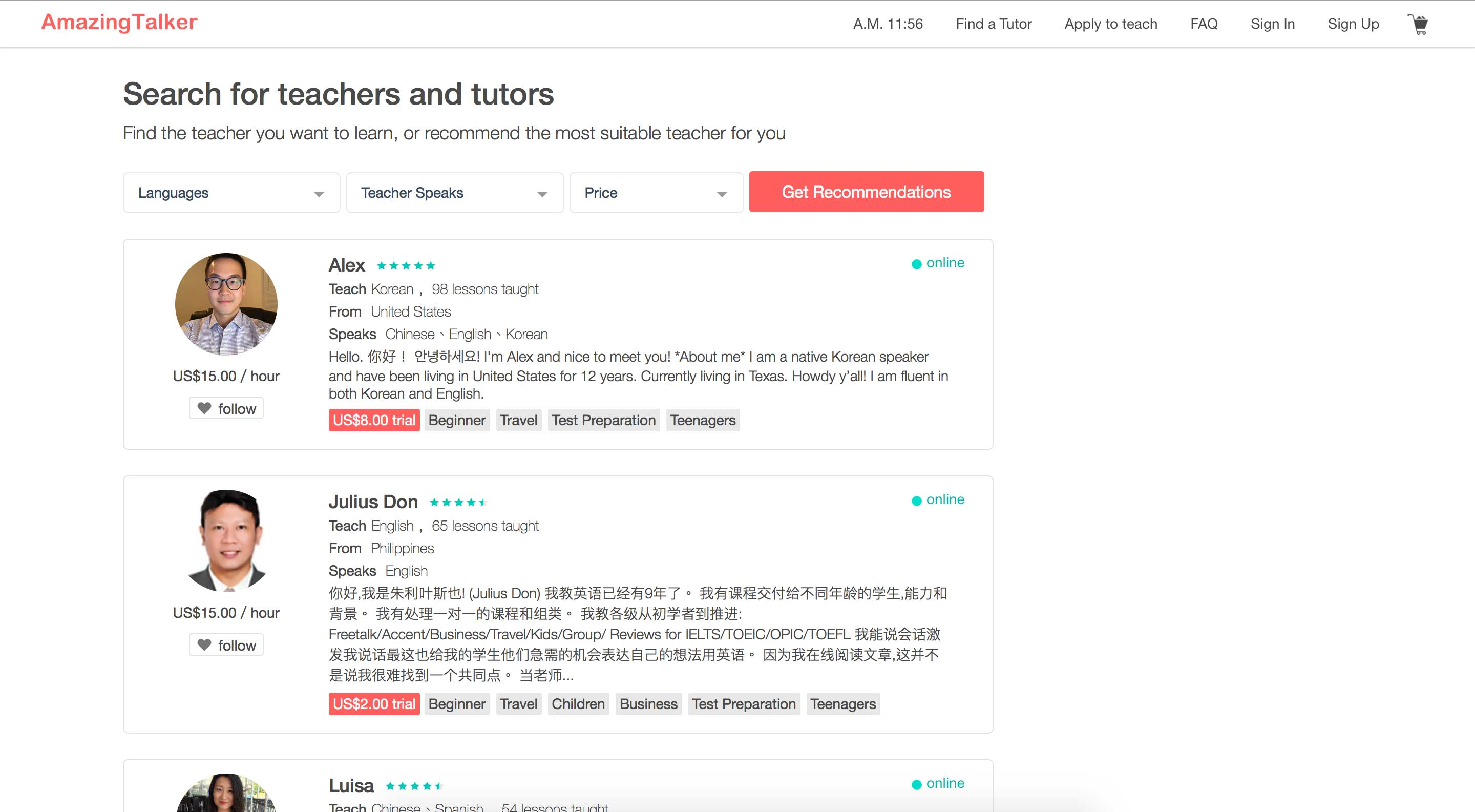 Find a Tutor at AmazingTalker