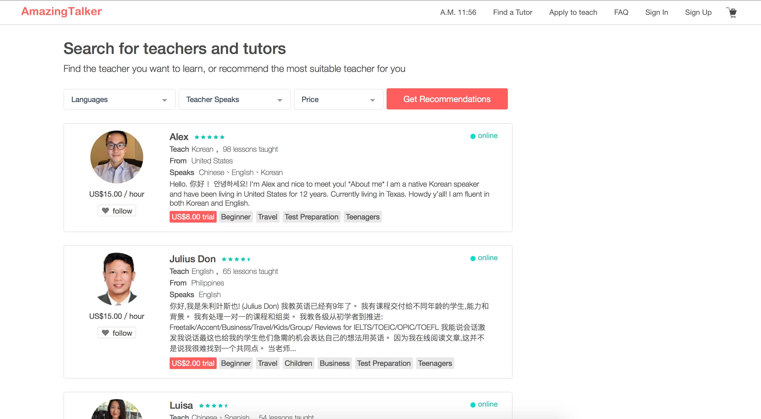 Find a Tutor at AmazingTalker'