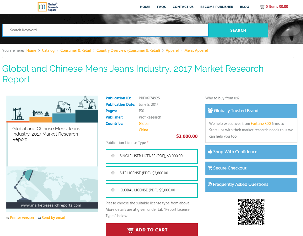 Global and Chinese Mens Jeans Industry, 2017 Market Research