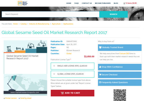Global Sesame Seed Oil Market Research Report 2017'