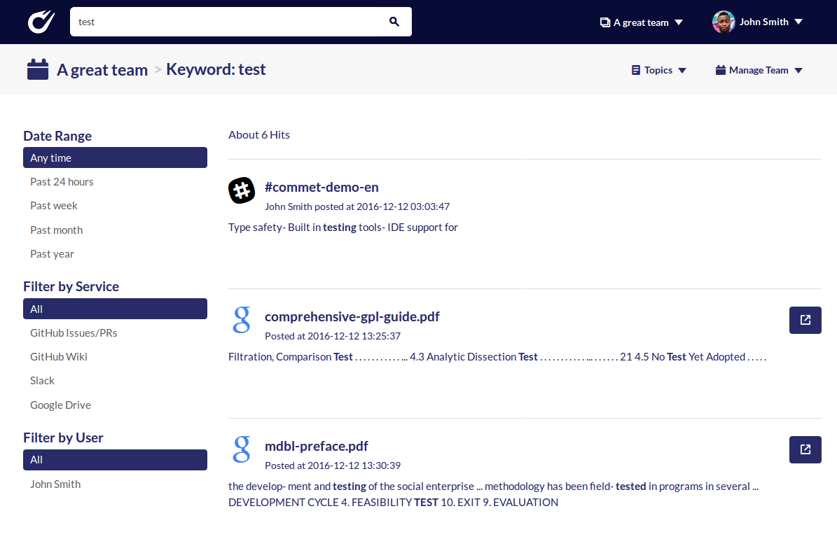 Commet screenshot (search result page)