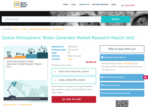 Global Atmospheric Water Generator Market Research Report'