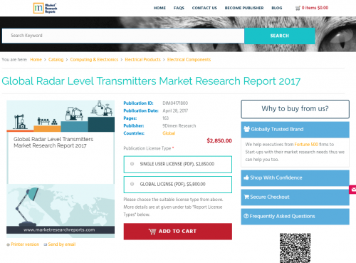Global Radar Level Transmitters Market Research Report 2017'