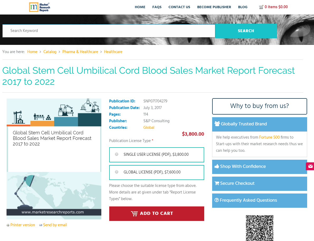 Global Stem Cell Umbilical Cord Blood Sales Market Report'