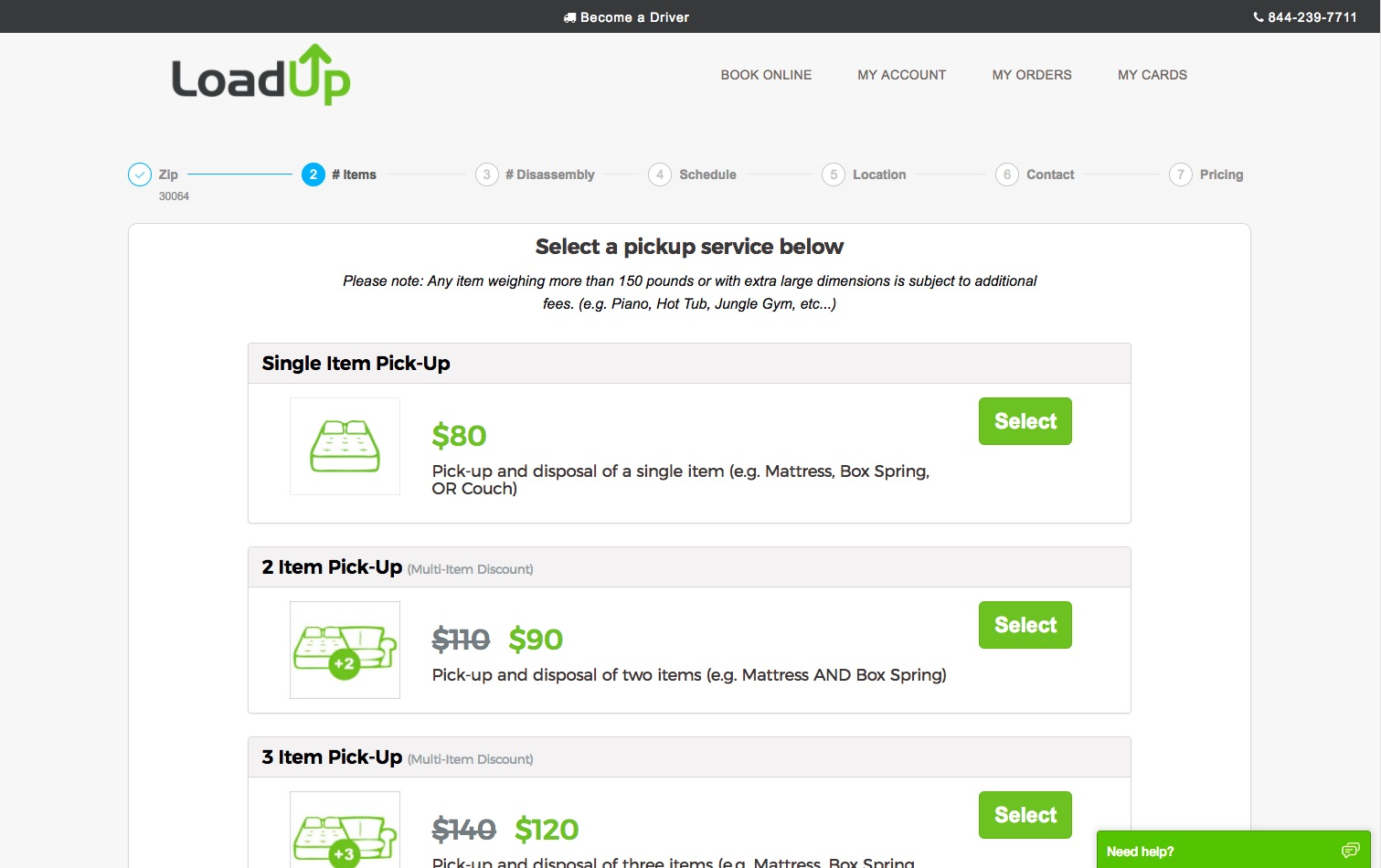 LoadUp Ordering Screen'