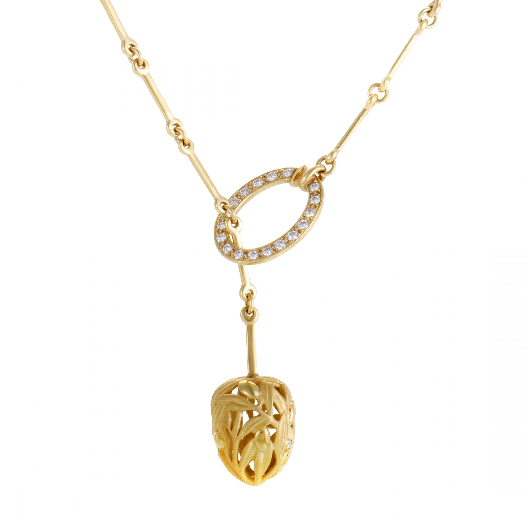 8K Yellow Gold and Diamond Floral Lariat Necklace