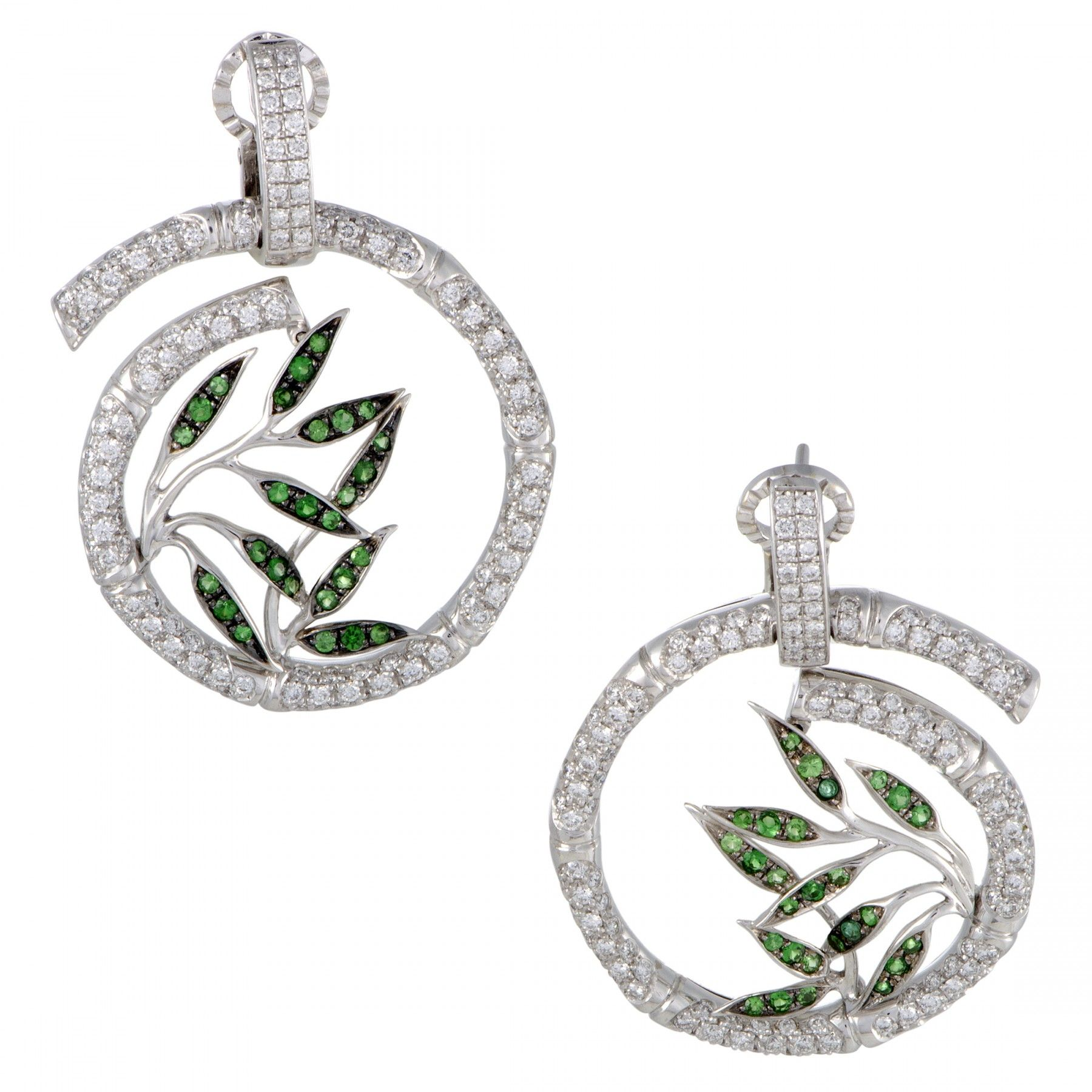 Bambú 18K White Gold Diamond and Tsavorite Spiral