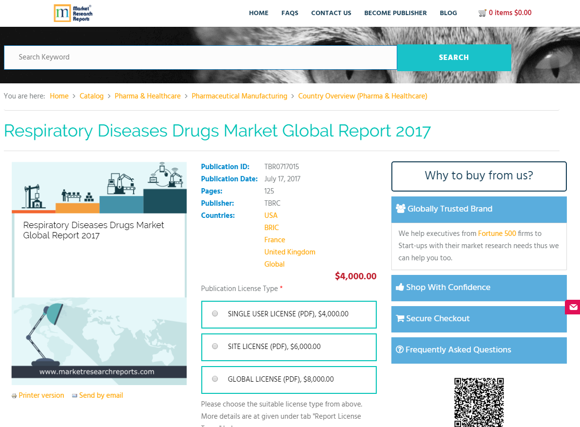 Respiratory Diseases Drugs Market Global Report 2017'