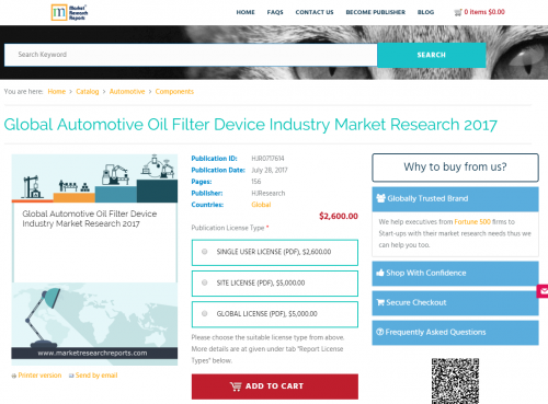 Global Automotive Oil Filter Device Industry Market Research'