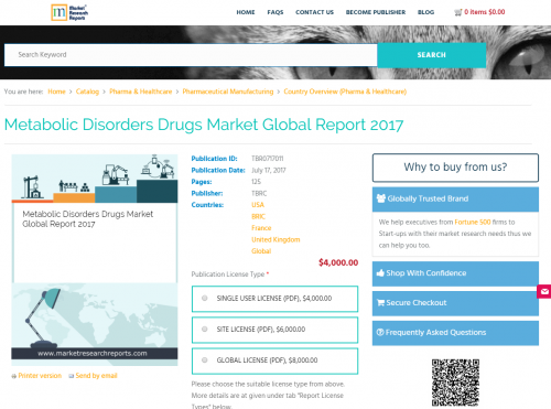 Metabolic Disorders Drugs Market Global Report 2017'