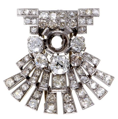Antique Platinum Full Diamond Pave Mounting Brooch