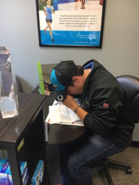 Gabby Chaves inserting his new Onefit MED scleral lenses