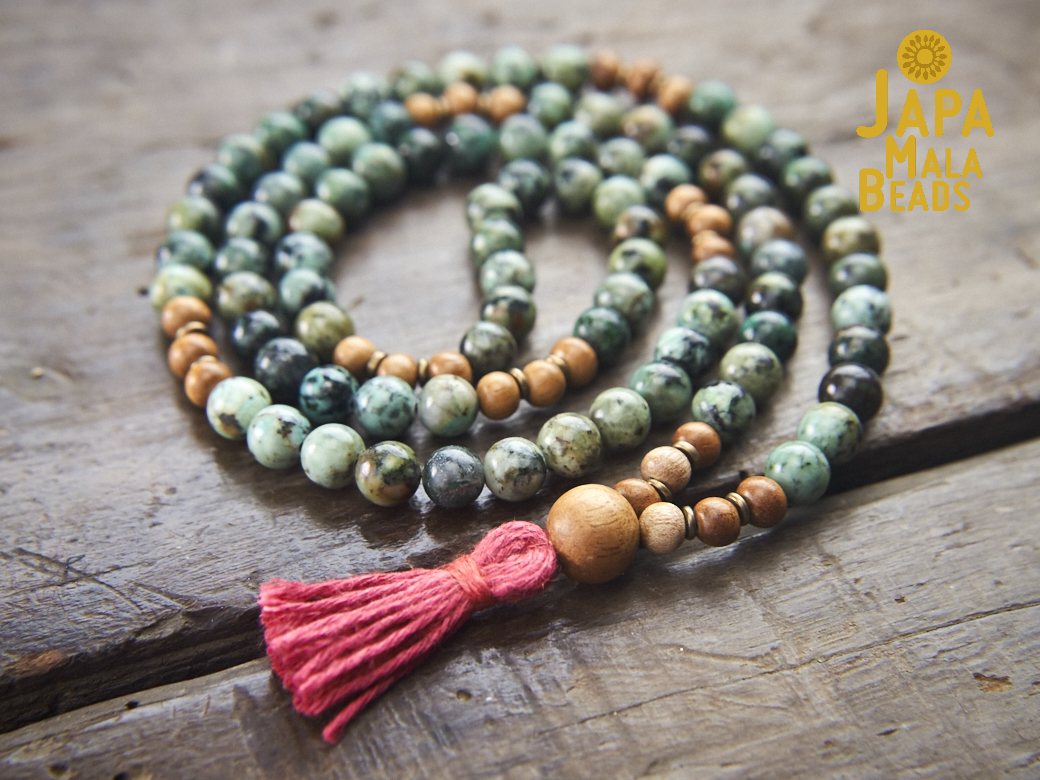African Turquoise and Meranti Full Mala'