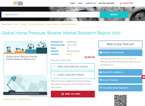 Global Home Pressure Washer Market Research Report 2017'