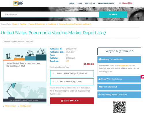 United States Pneumonia Vaccine Market Report 2017'