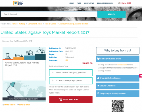 United States Jigsaw Toys Market Report 2017'