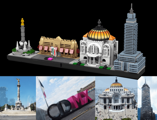 Lego Mexico City 3D model and the actual buildings.'
