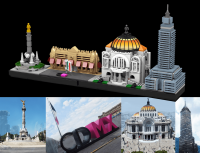 Lego Mexico City 3D model and the actual buildings.