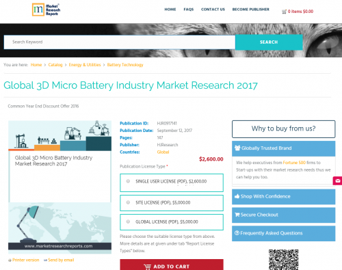 Global 3D Micro Battery Industry Market Research 2017'