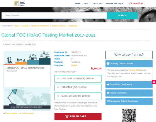 Global POC HbA1C Testing Market 2017 - 2021'