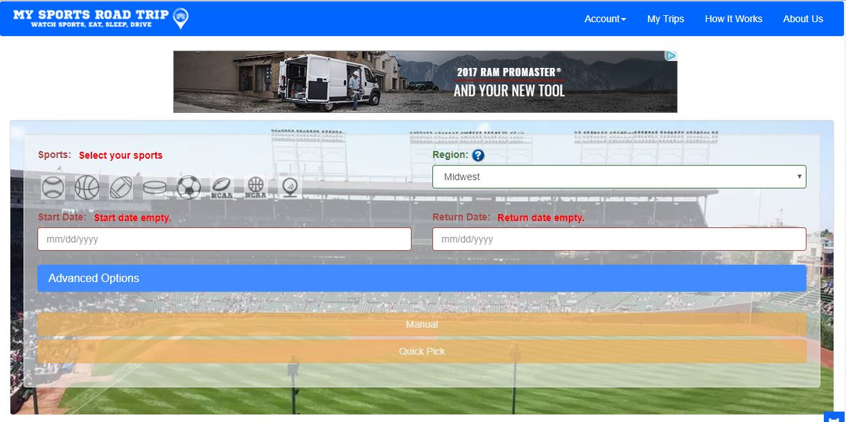 My Sports Road Trip Home Page'