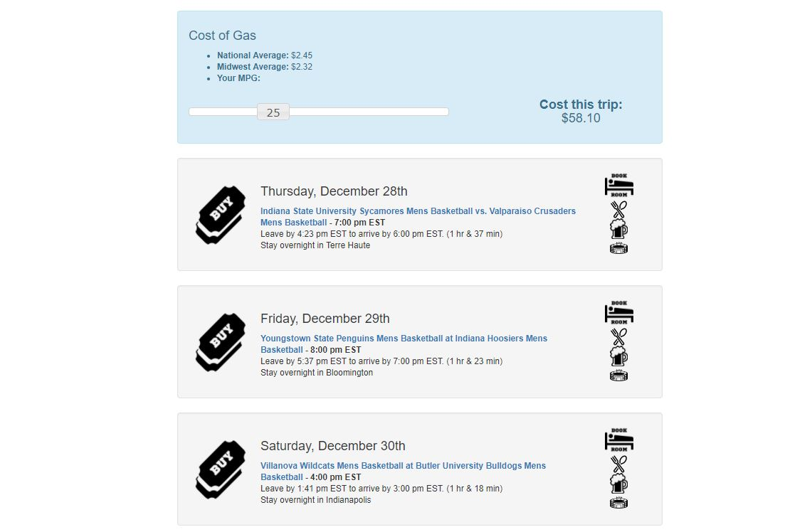 My Sports Road Trip - Sample Itinerary'