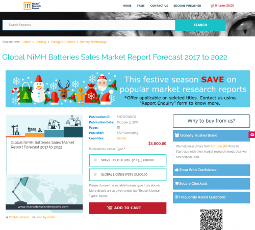 Global NiMH Batteries Sales Market Report Forecast 2022'