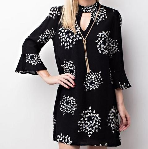 Floral Mock Neck Dress'