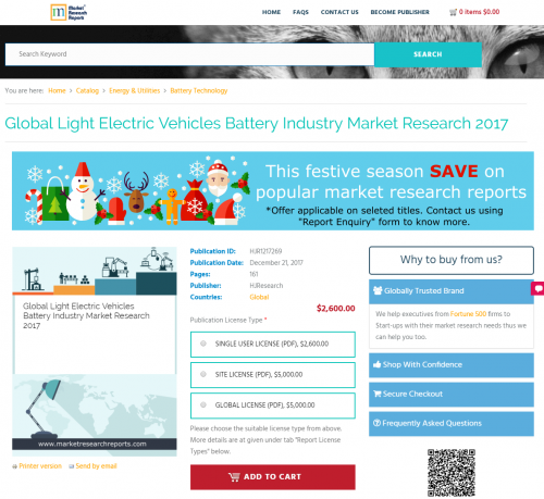 Global Light Electric Vehicles Battery Industry Market 2017'