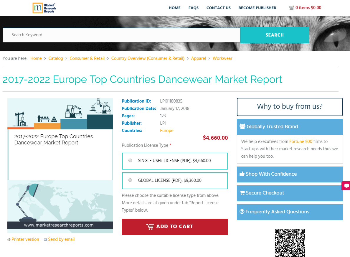 2017-2022 Europe Top Countries Dancewear Market Report'