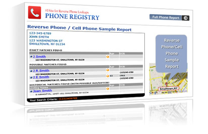Phone Registry free reverse cell phone number lookup report.'
