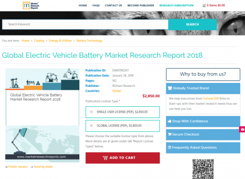 Global Electric Vehicle Battery Market Research Report 2018'