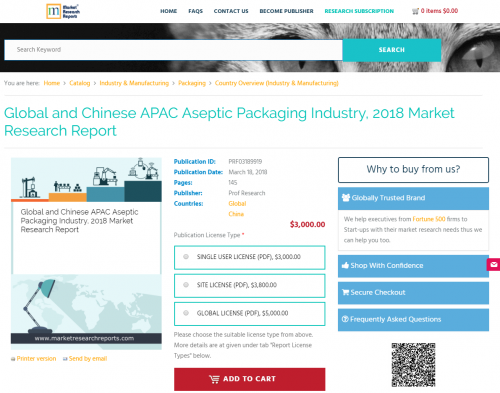 Global and Chinese APAC Aseptic Packaging Industry, 2018'