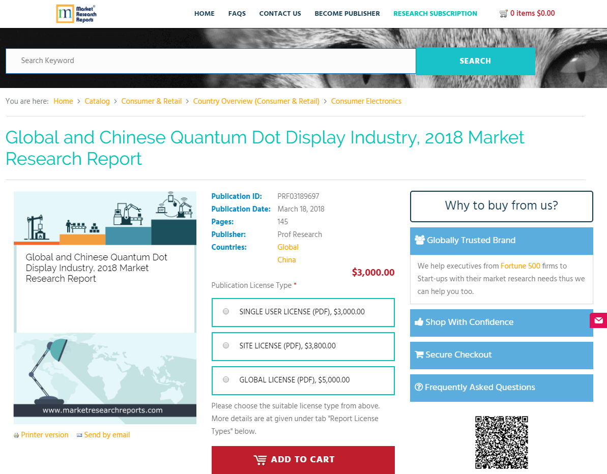 Global and Chinese Quantum Dot Display Industry, 2018 Market
