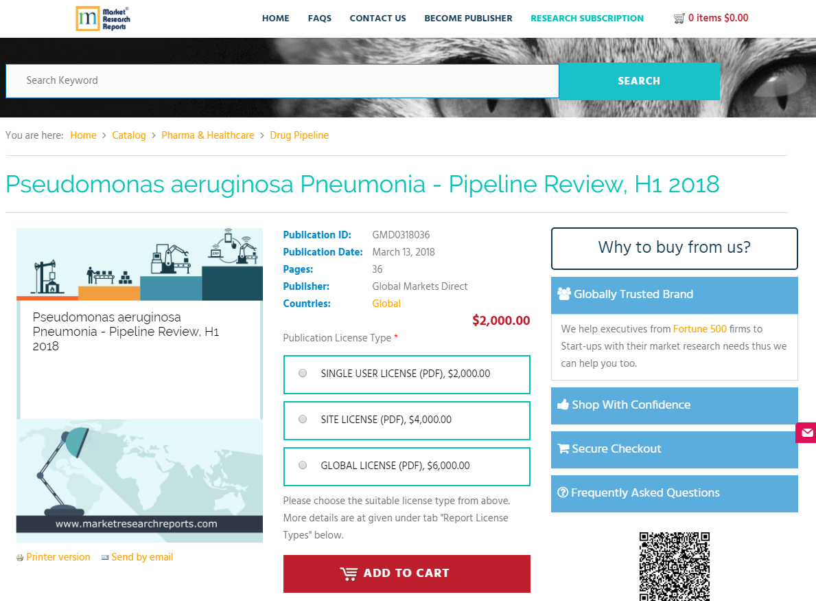 Pseudomonas aeruginosa Pneumonia - Pipeline Review, H1 2018