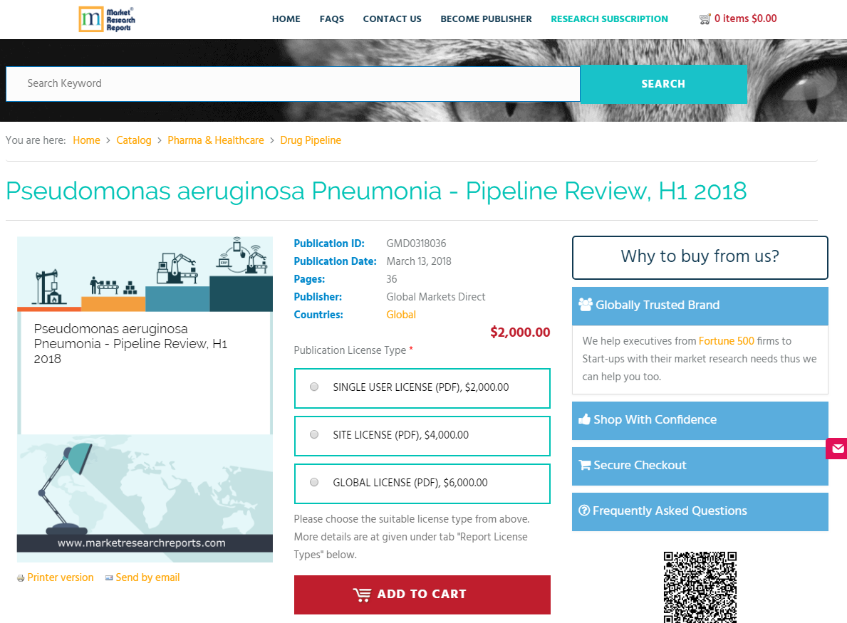 Pseudomonas aeruginosa Pneumonia - Pipeline Review, H1 2018'