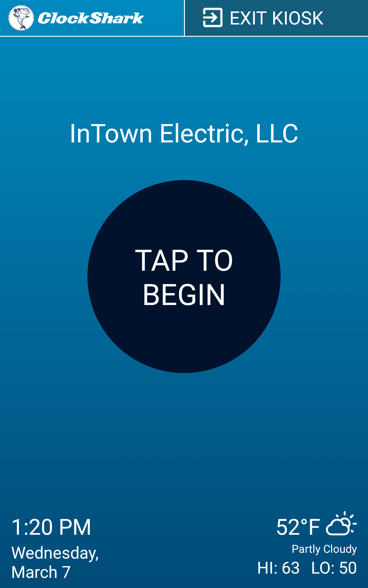 KioskClock Start Screen