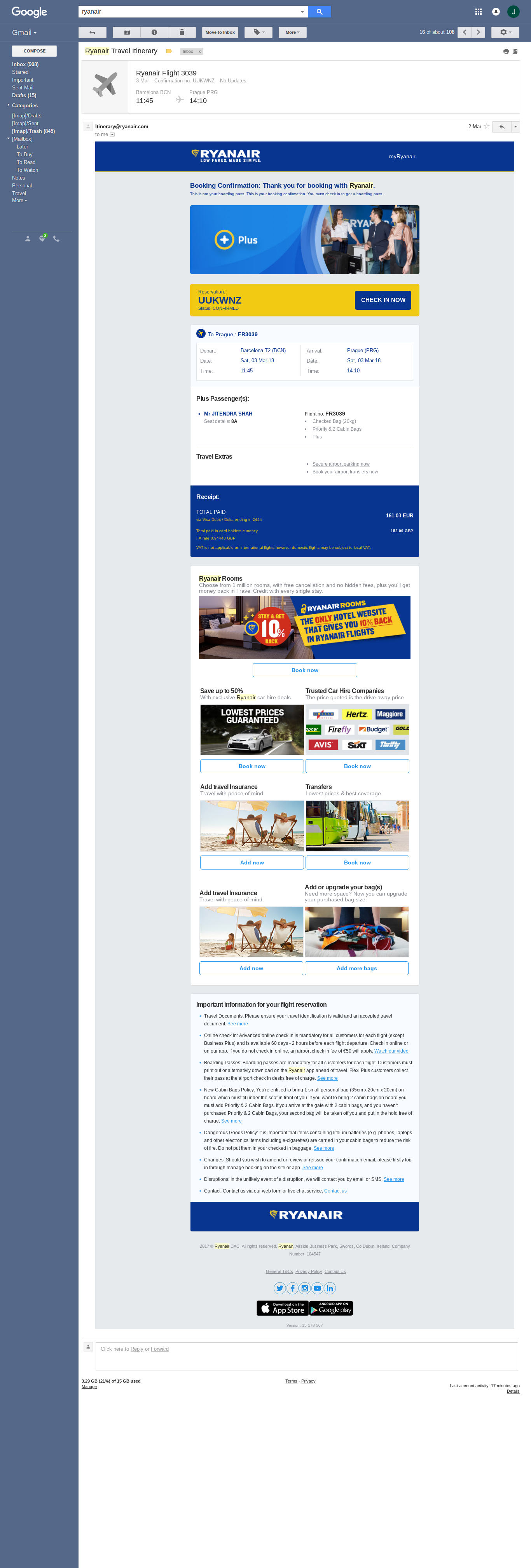 Ryanair actual charge'