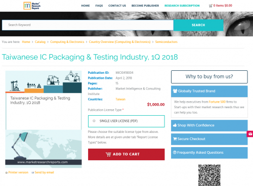 Taiwanese IC Packaging &amp; Testing Industry, 1Q 2018'