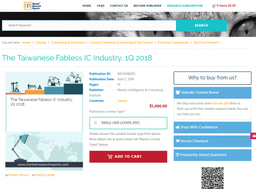 The Taiwanese Fabless IC Industry, 1Q 2018'