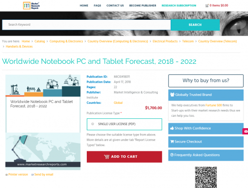 Worldwide Notebook PC and Tablet Forecast, 2018 - 2022'