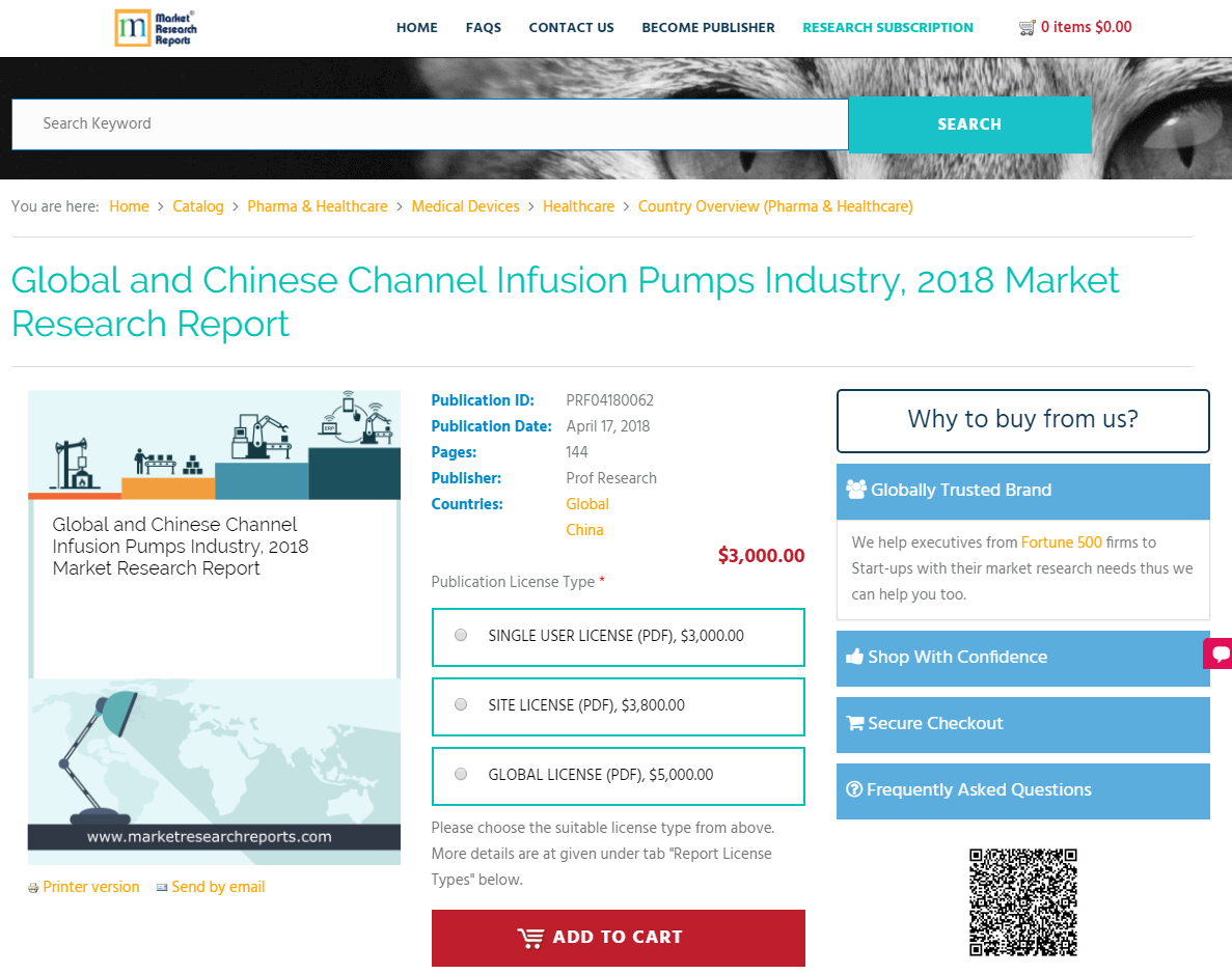 Global and Chinese Channel Infusion Pumps Industry, 2018'