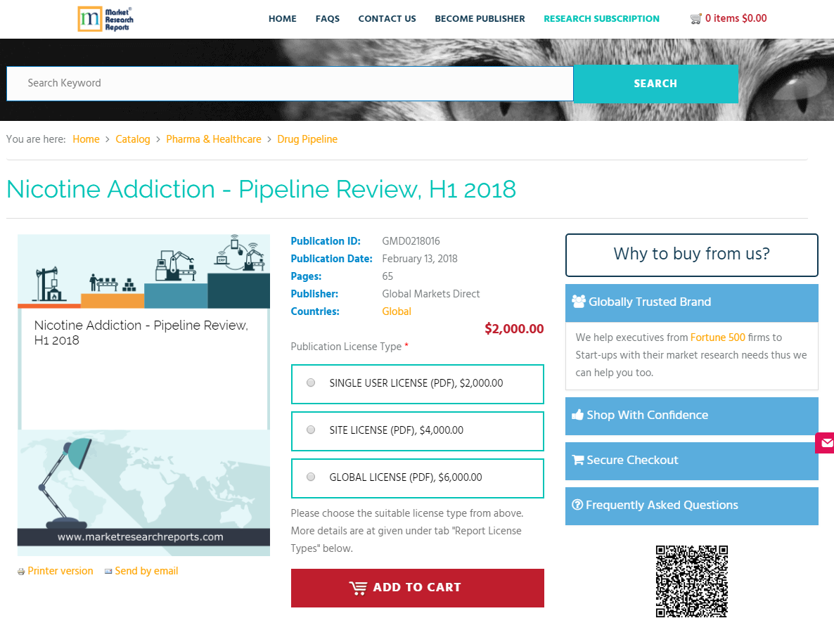 Nicotine Addiction - Pipeline Review, H1 2018'