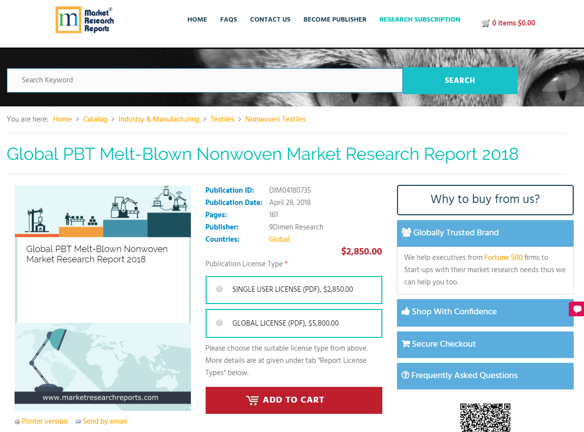 Global PBT Melt-Blown Nonwoven Market Research Report 2018'