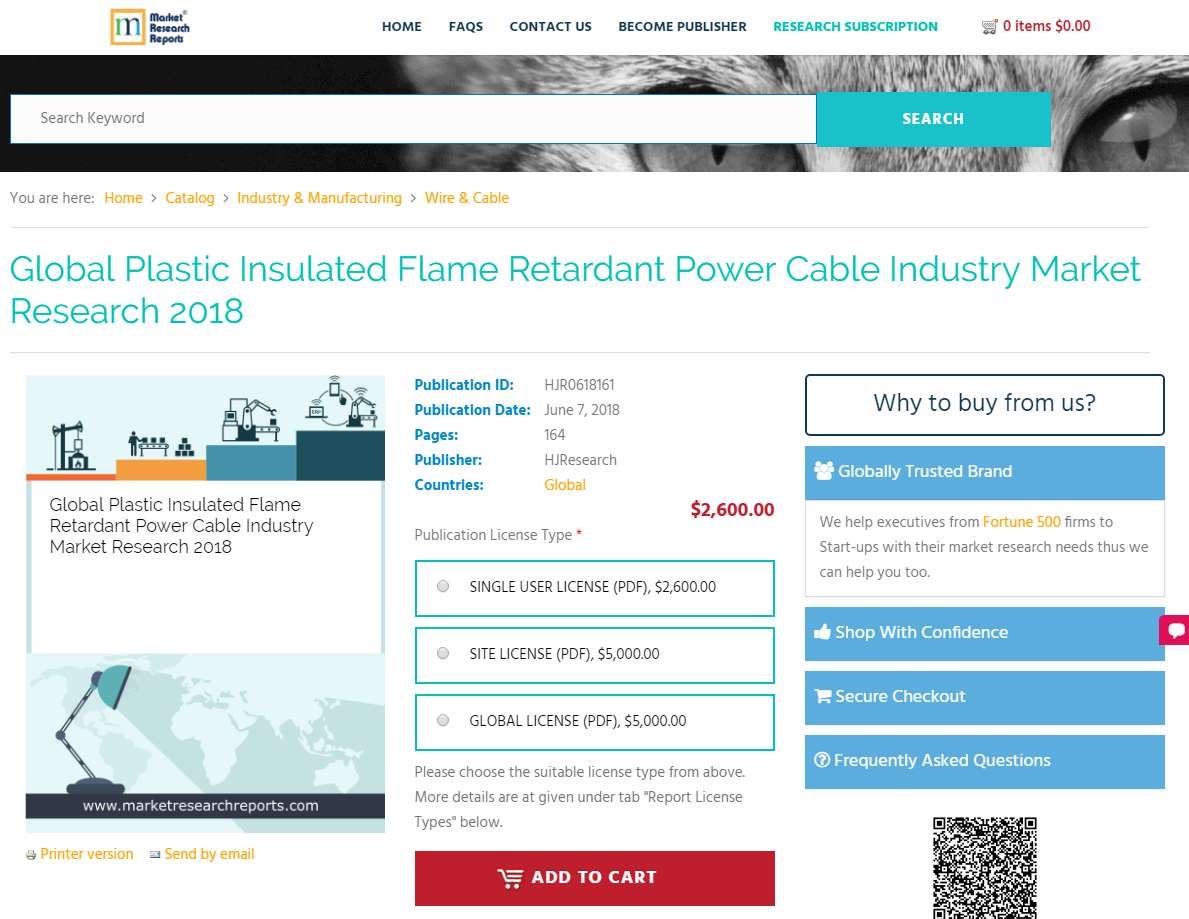 Global Plastic Insulated Flame Retardant Power Cable 2018'