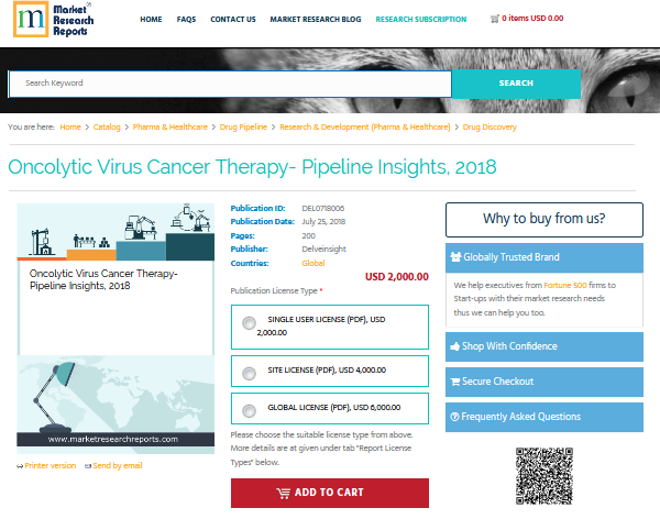 Oncolytic Virus Cancer Therapy- Pipeline Insights, 2018'