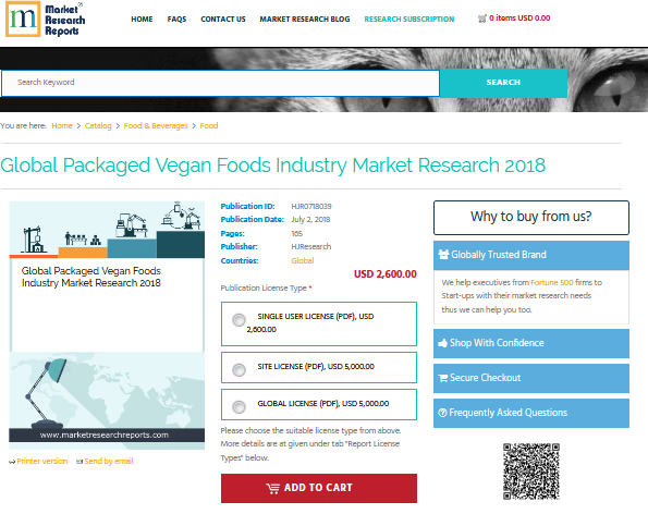 Global Packaged Vegan Foods Industry Market Research 2018'