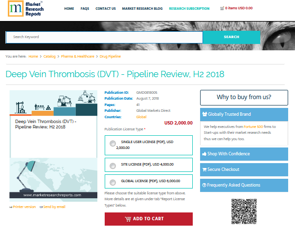 Deep Vein Thrombosis (DVT) - Pipeline Review, H2 2018'