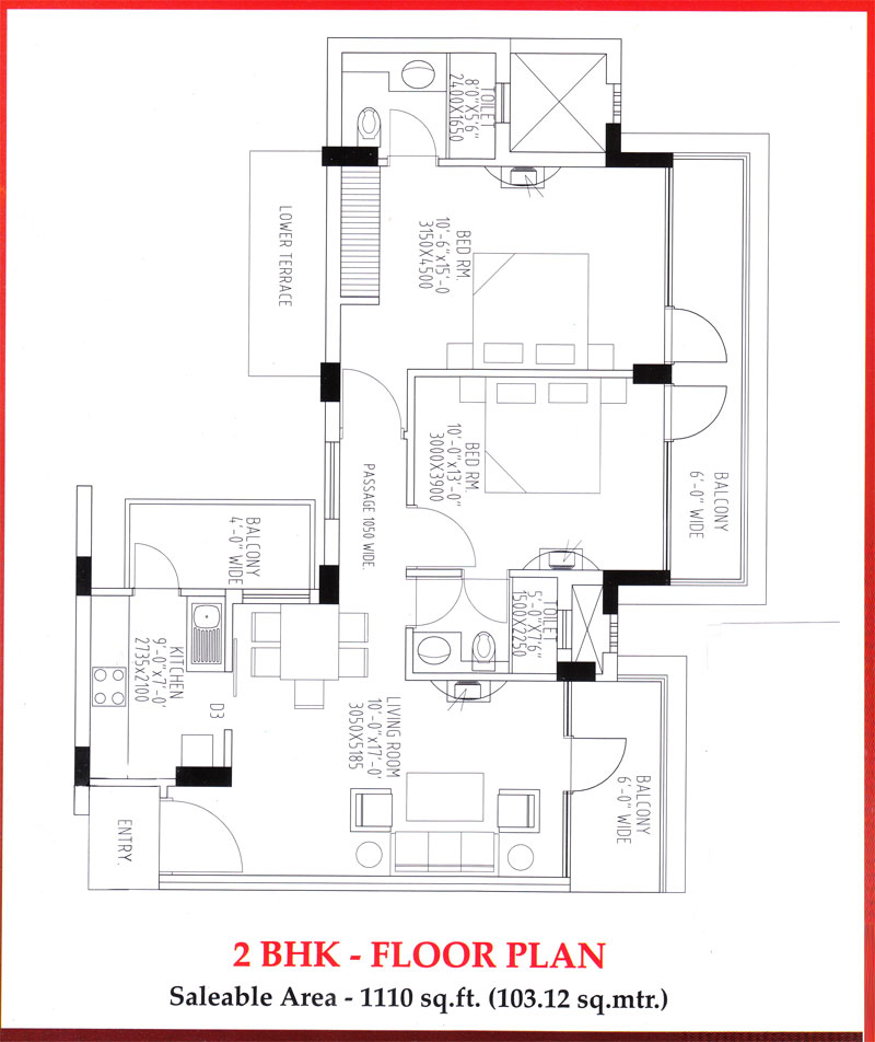 Tdi Kingsbury Apartments Floor Plan of 2BHK'